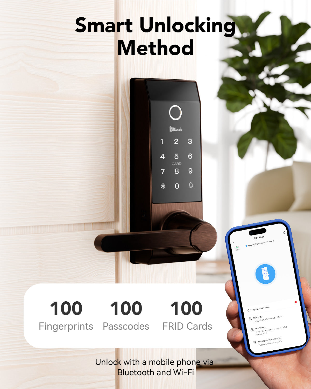 Blusafe Contour Smart Lock for Latch Doors — Black, Red Bronze or Frosted Silver product image