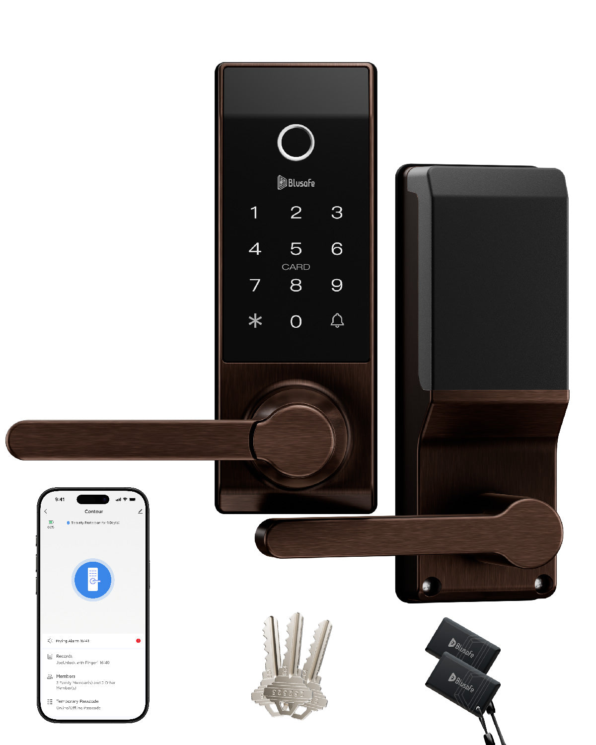 Blusafe Contour Smart Lock for Latch Doors — Black, Red Bronze or Frosted Silver - Red Bronze