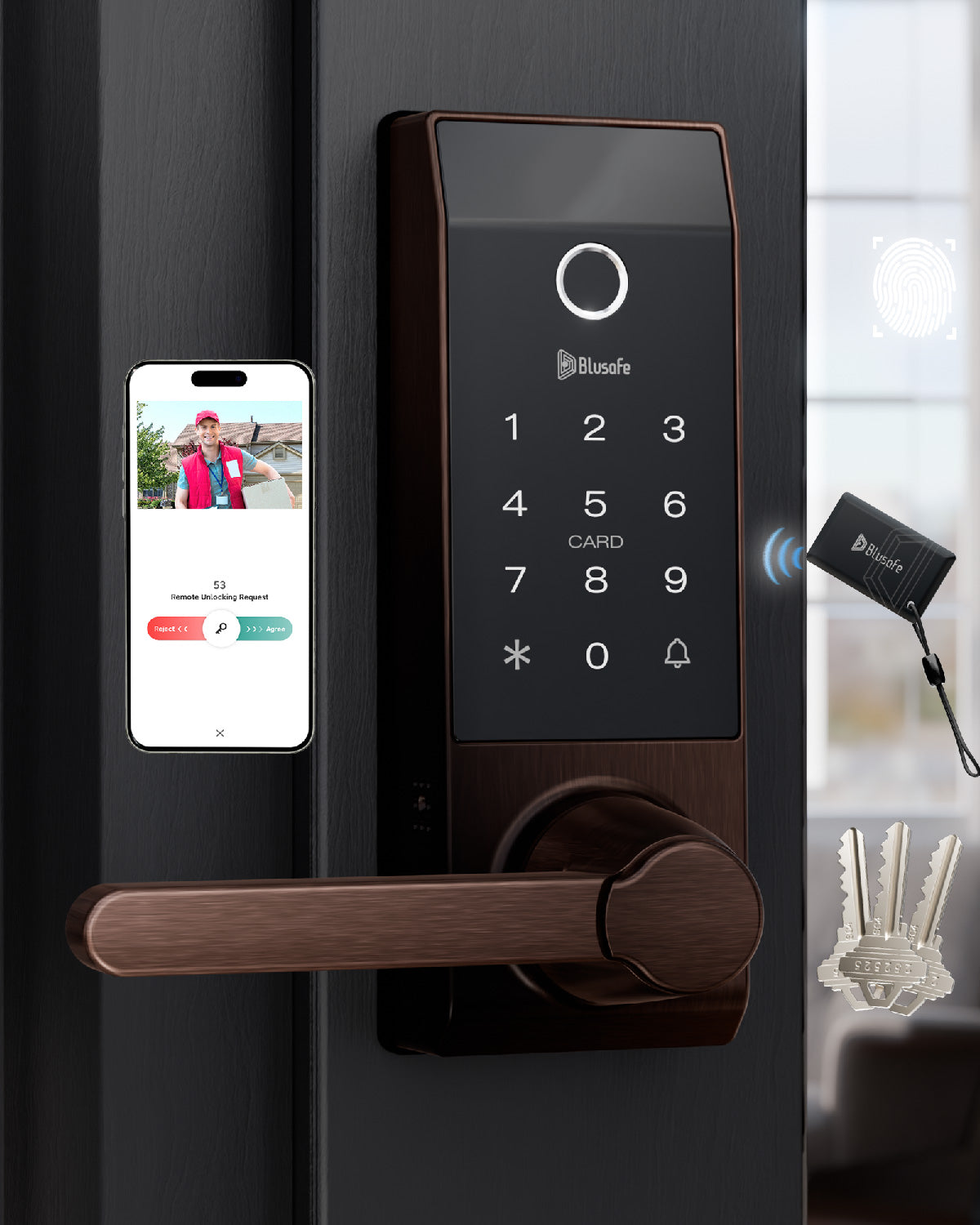 Blusafe Contour Smart Lock for Latch Doors — Black, Red Bronze or Frosted Silver product image