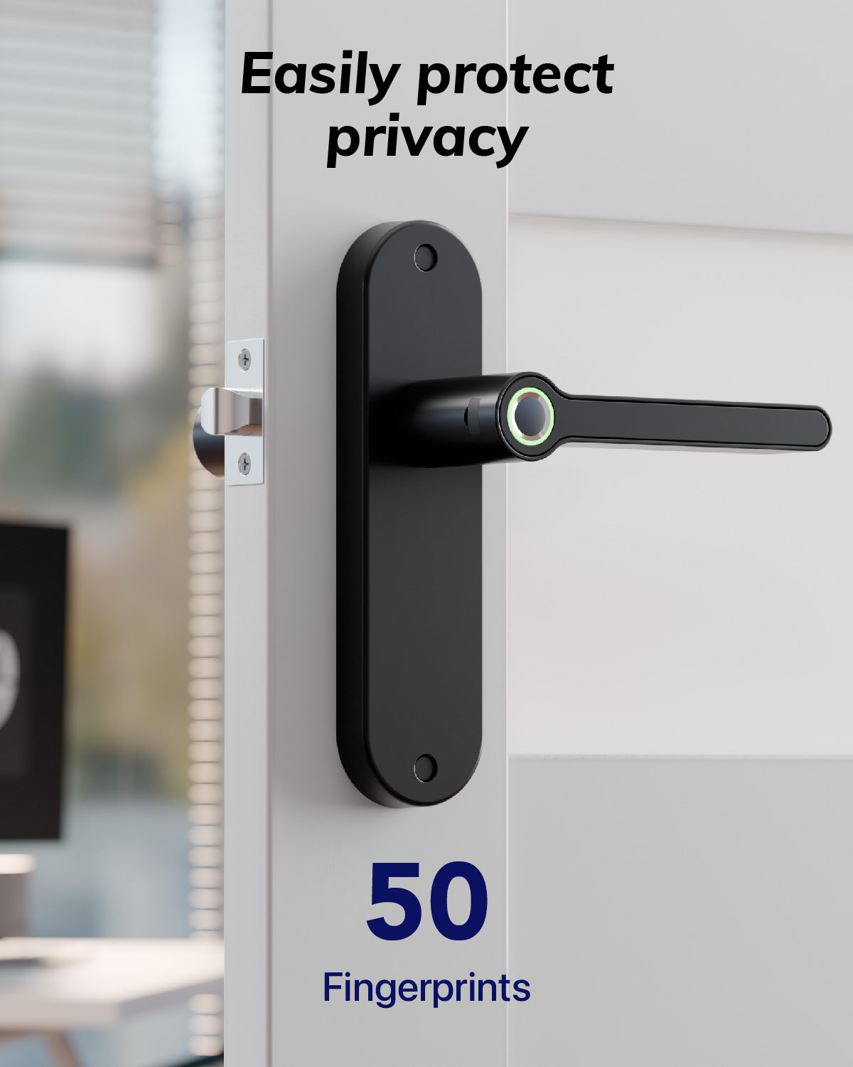 Blusafe Breeze Long Backplate Fingerprint Door Handle — Black product image
