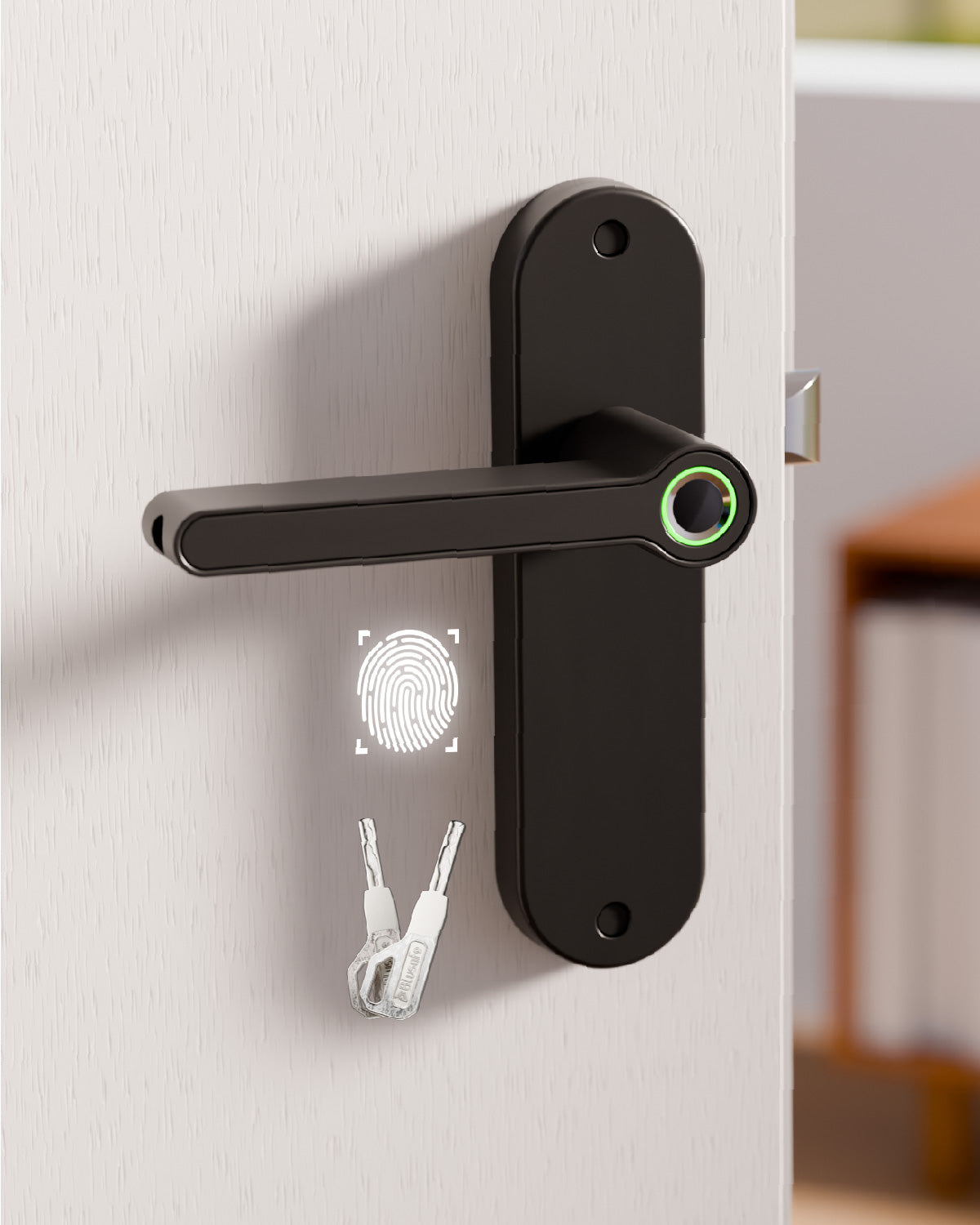 Blusafe Breeze Long Backplate Fingerprint Door Handle — Black product image