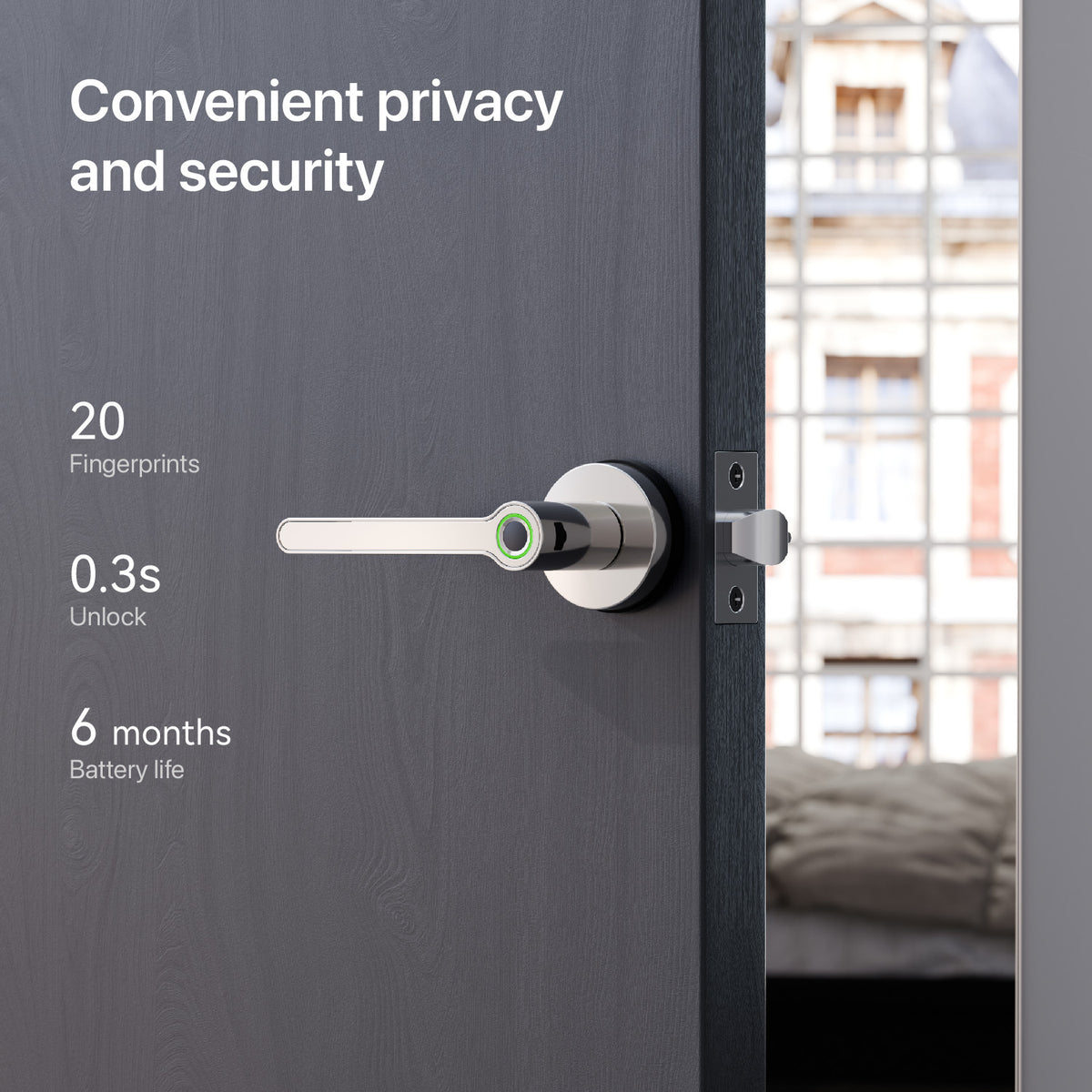 Blusafe Breeze Rose Fingerprint Door Handle — Black, Chrome or Satin Chrome product image