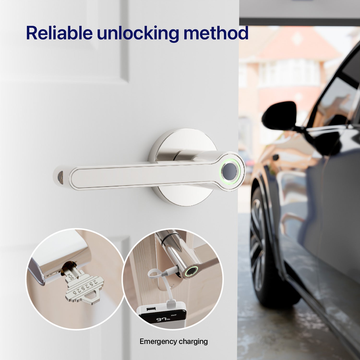 Blusafe Breeze Rose Fingerprint Door Handle — Black, Chrome or Satin Chrome product image