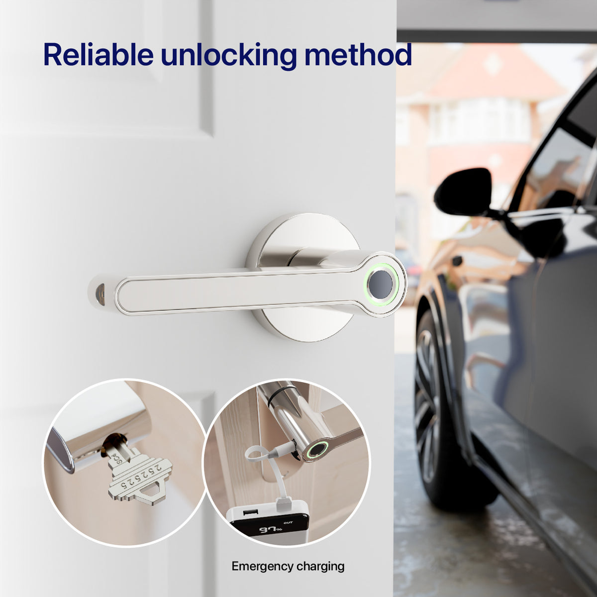 Blusafe Breeze Rose Fingerprint Door Handle — Black, Chrome or Satin Chrome product image