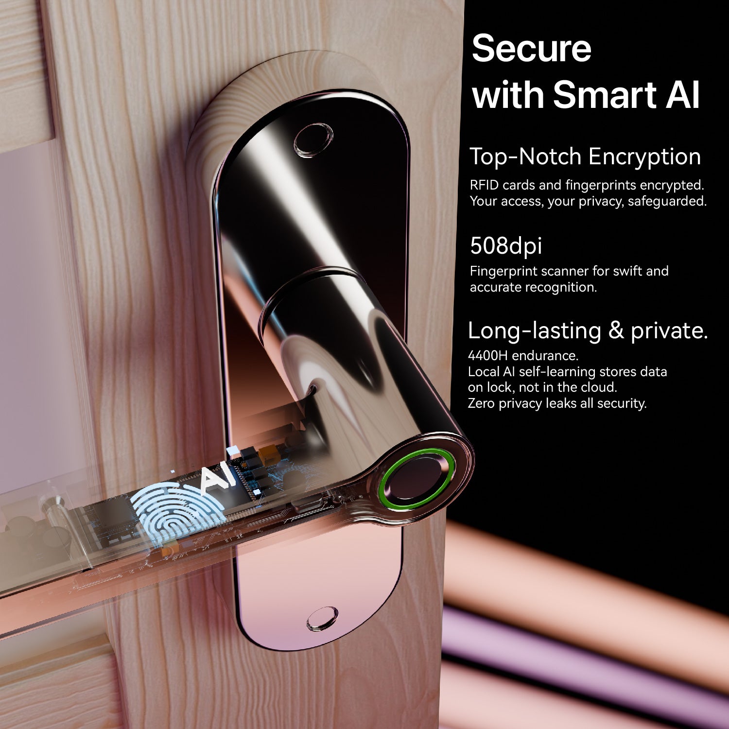 Blusafe Breeze Rose Fingerprint Door Handle — Black, Chrome or Satin Chrome product image