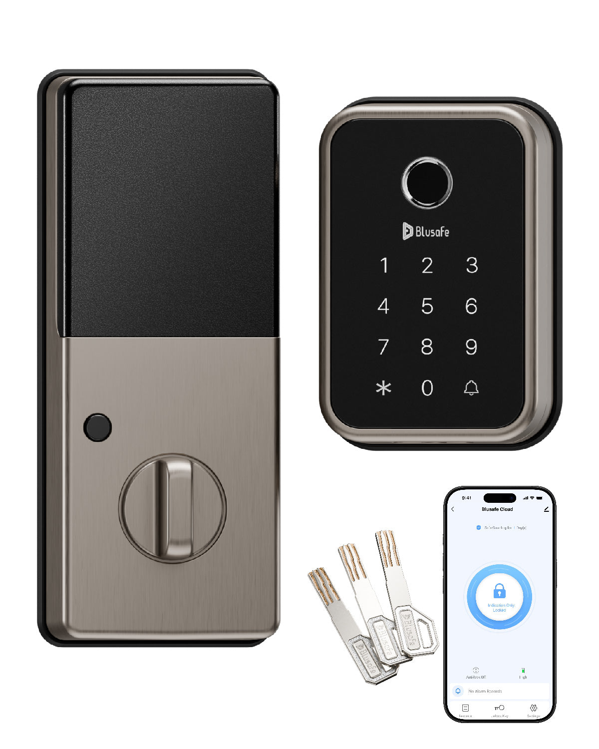 Blusafe Cloud Smart Deadbolt Lock — Black, Red Bronze or Brushed Nickel - Brushed Nickel