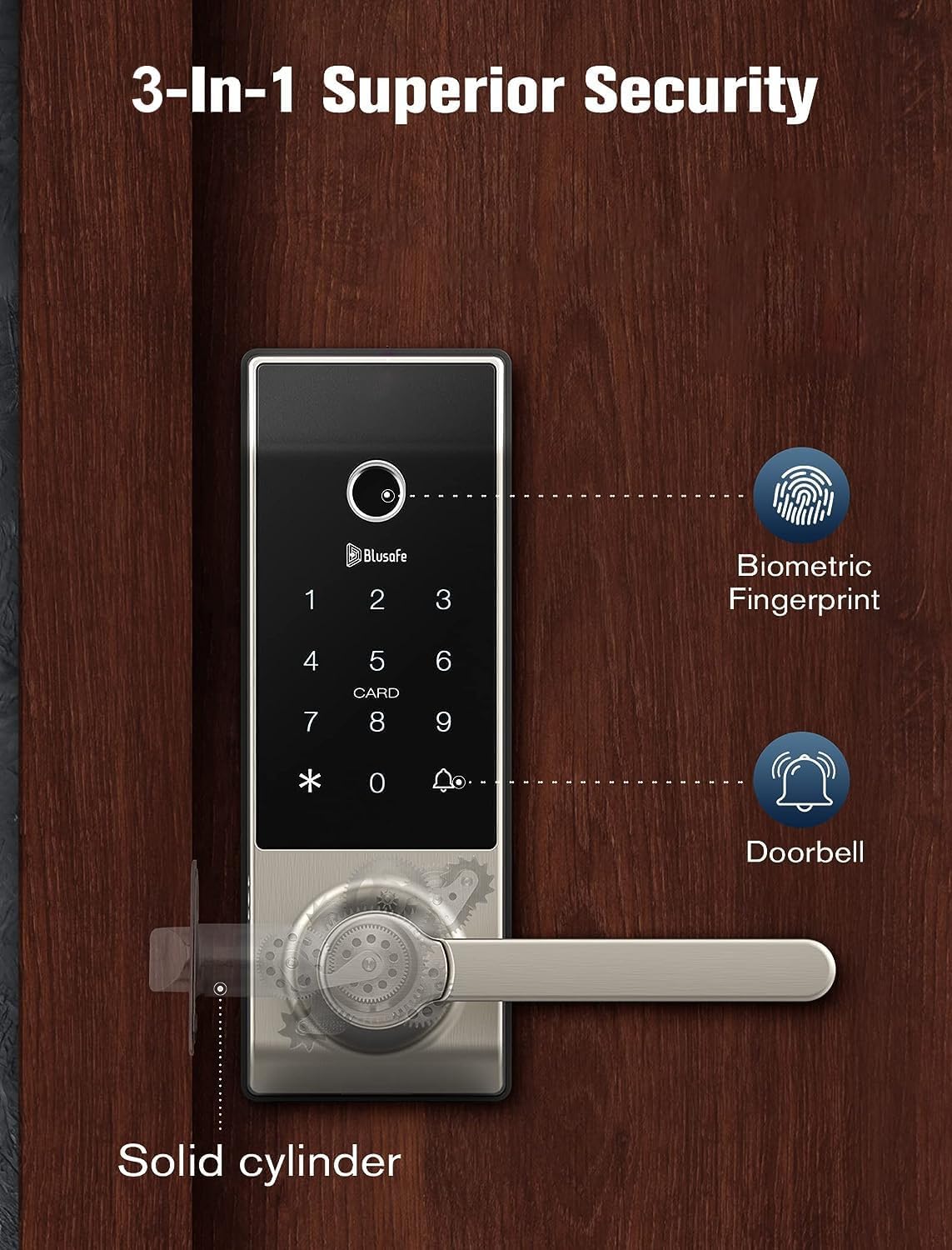 Blusafe Contour Smart Lock for Latch Doors — Black, Red Bronze or Frosted Silver product image