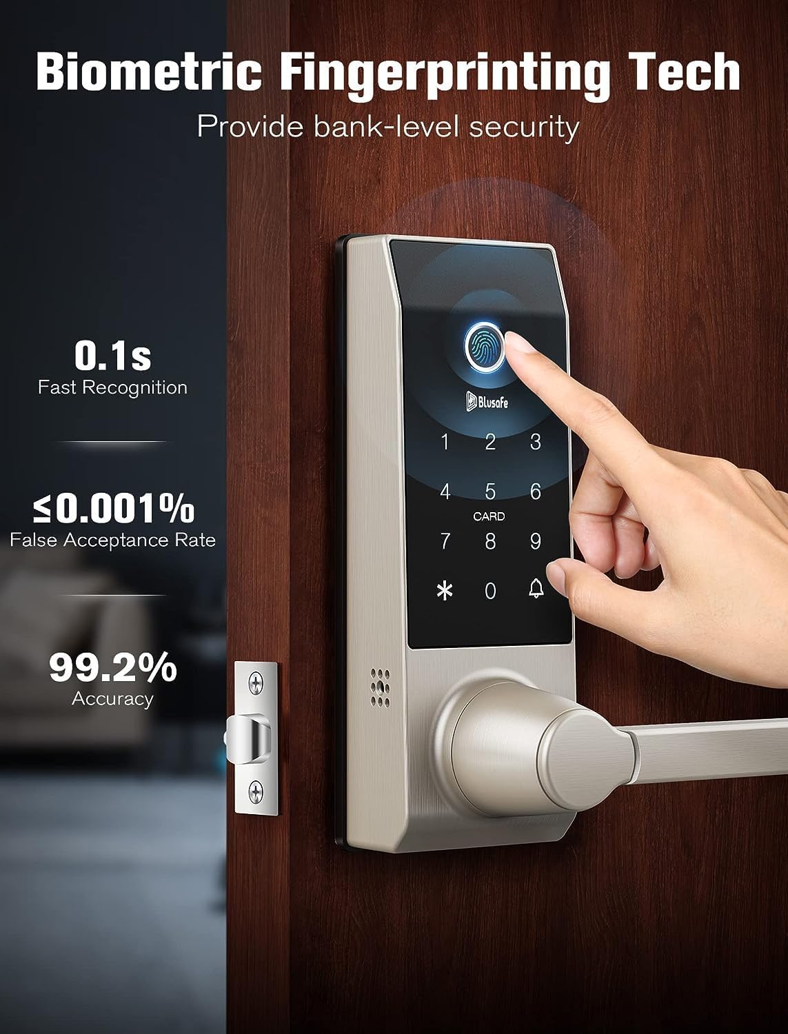 Blusafe Contour Smart Lock for Latch Doors — Black, Red Bronze or Frosted Silver - Black