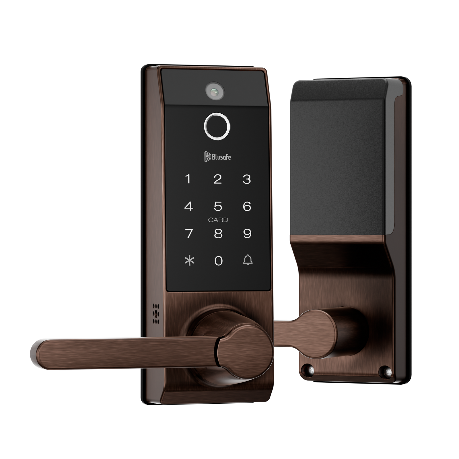 Blusafe Contour V Smart Lock with Doorbell Camera — Black, Red Bronze or Frosted Silver - Red Bronze