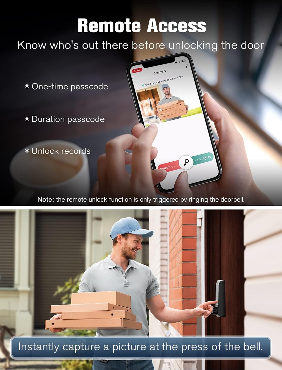 Blusafe Contour V Smart Lock with Doorbell Camera — Black, Red Bronze or Frosted Silver product image
