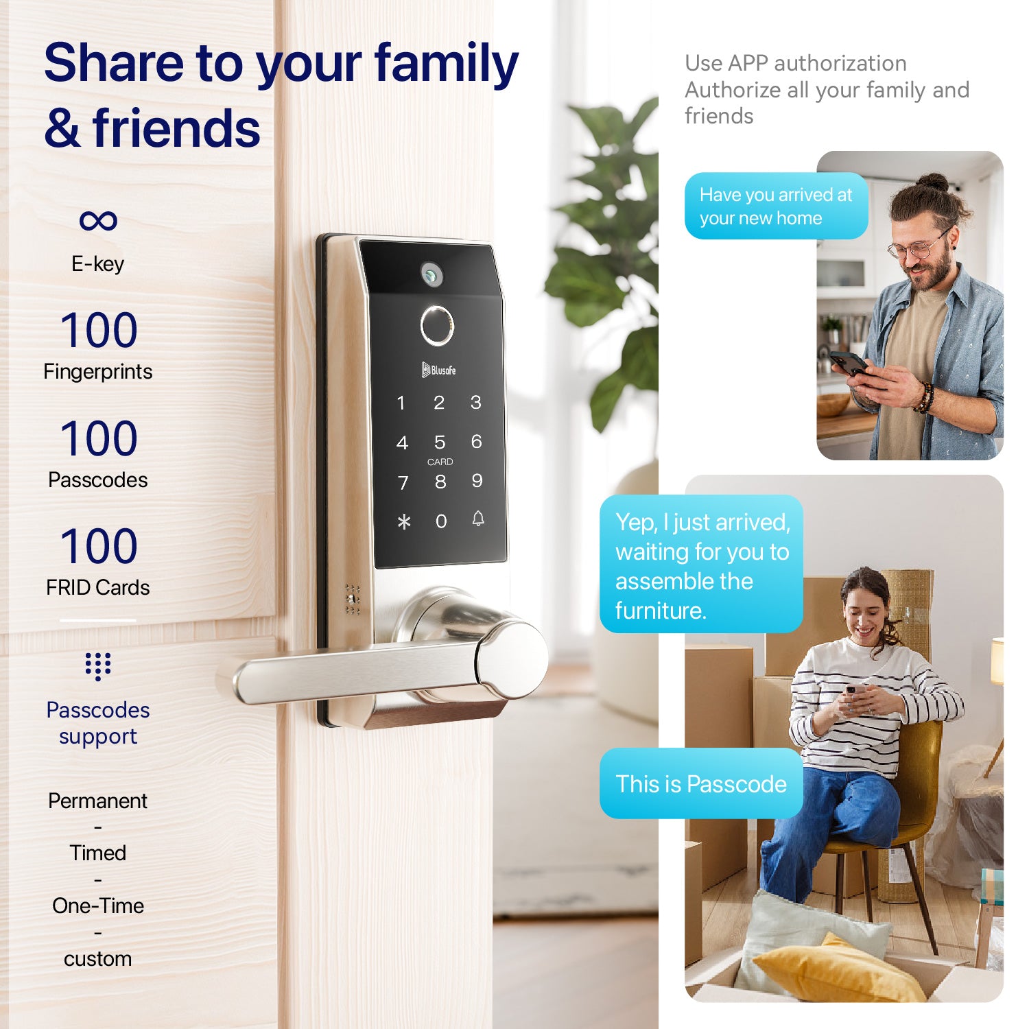 Blusafe Contour V Smart Lock with Doorbell Camera — Black, Red Bronze or Frosted Silver product image
