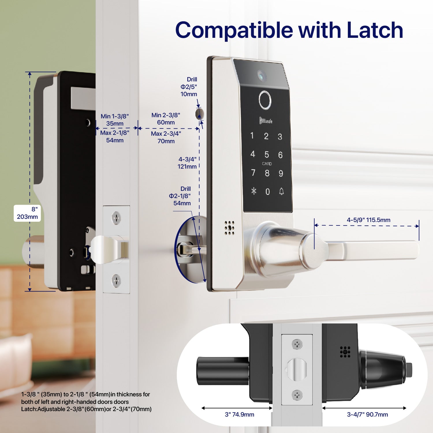 Blusafe Contour V Smart Lock with Doorbell Camera — Black, Red Bronze or Frosted Silver product image