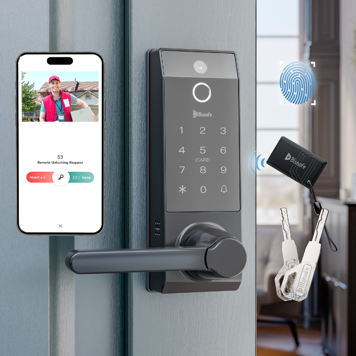Blusafe Contour V Smart Lock with Doorbell Camera — Black, Red Bronze or Frosted Silver product image
