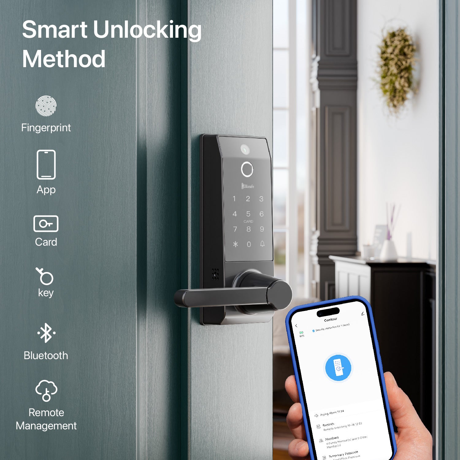 Blusafe Contour V Smart Lock with Doorbell Camera — Black, Red Bronze or Frosted Silver product image