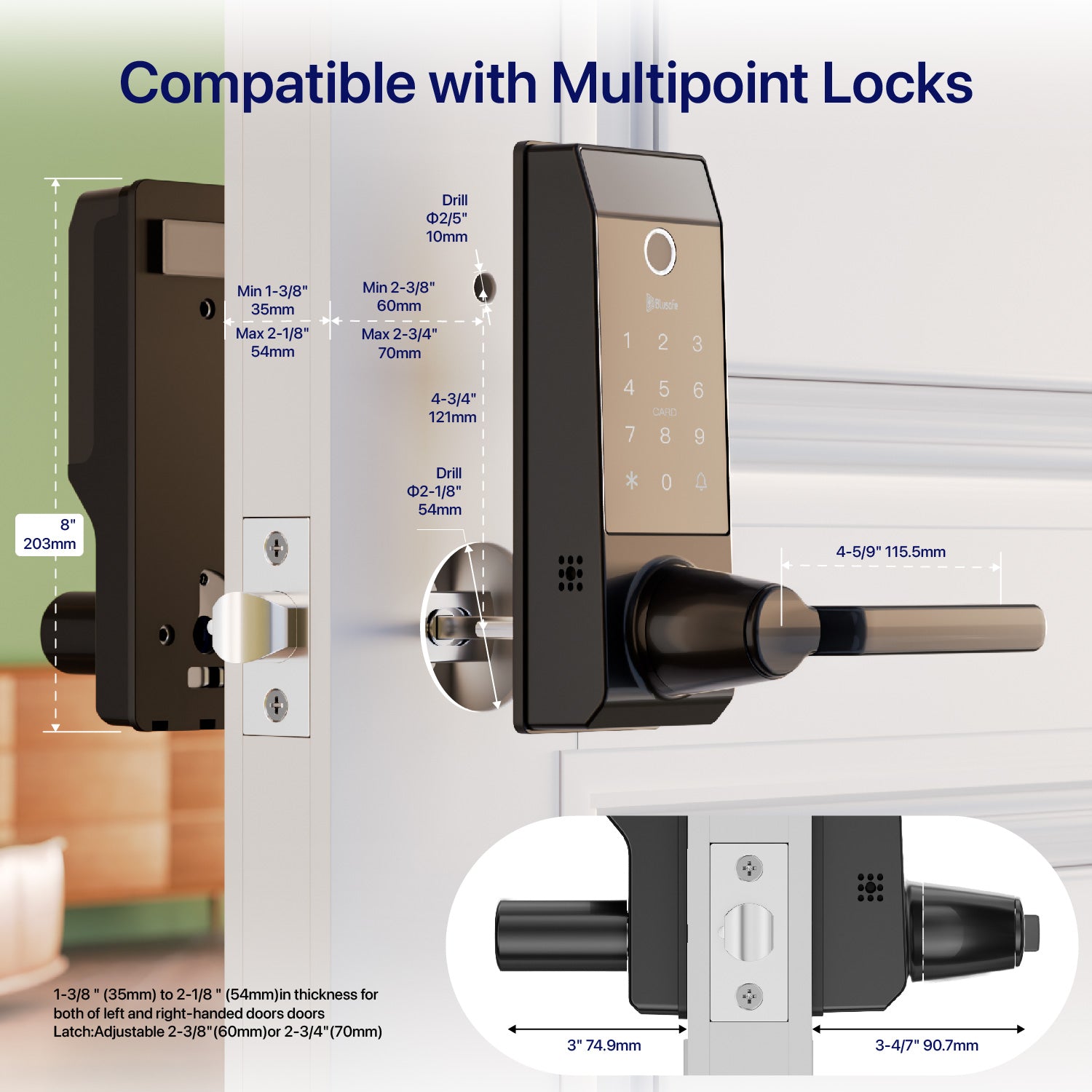 Blusafe Contour V Smart Lock with Doorbell Camera — Black, Red Bronze or Frosted Silver product image