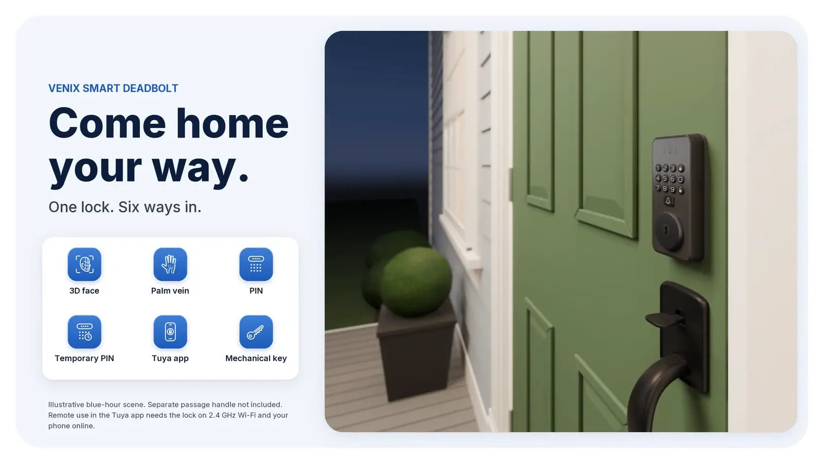 Venix on a sage front door: one lock, six ways in