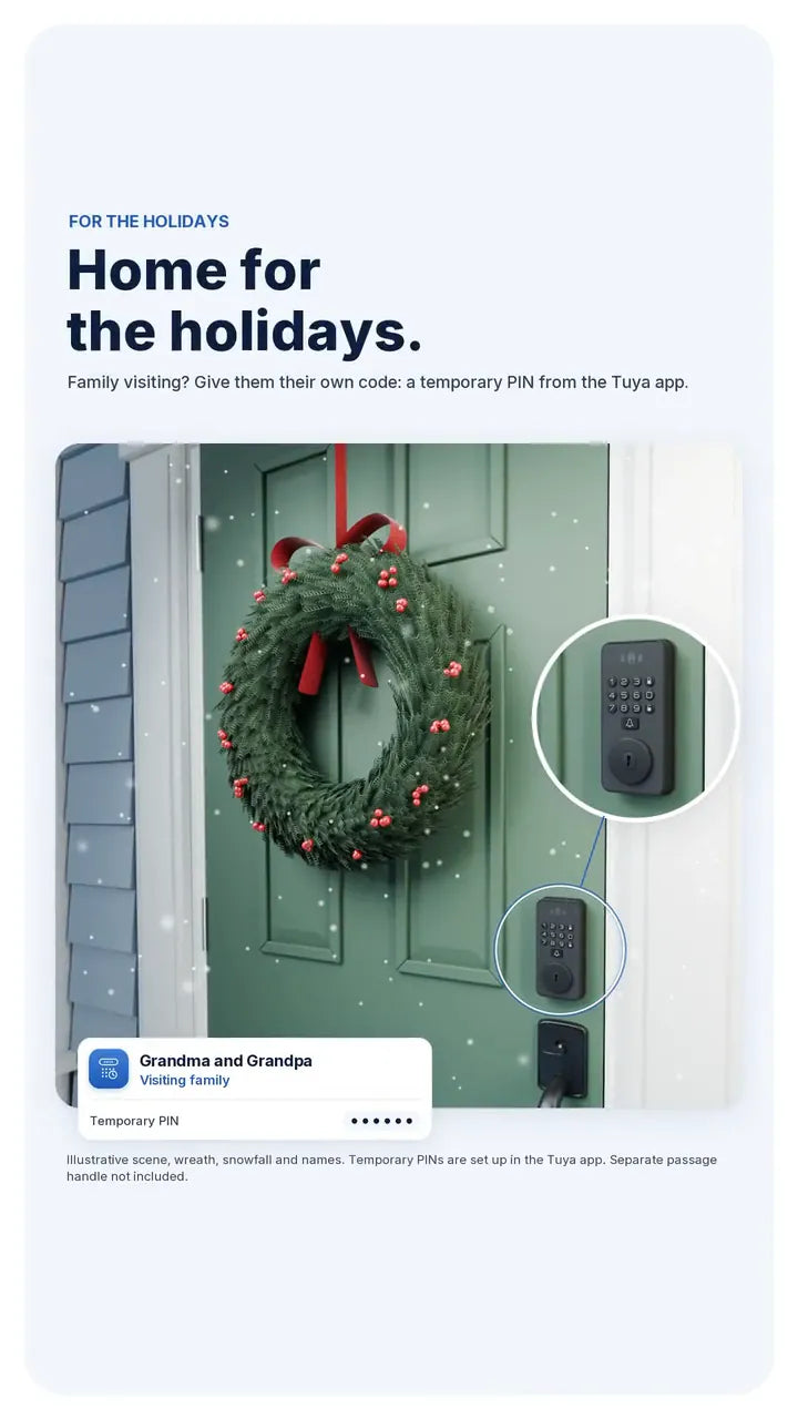 A wreath on a front door with Venix during the holidays