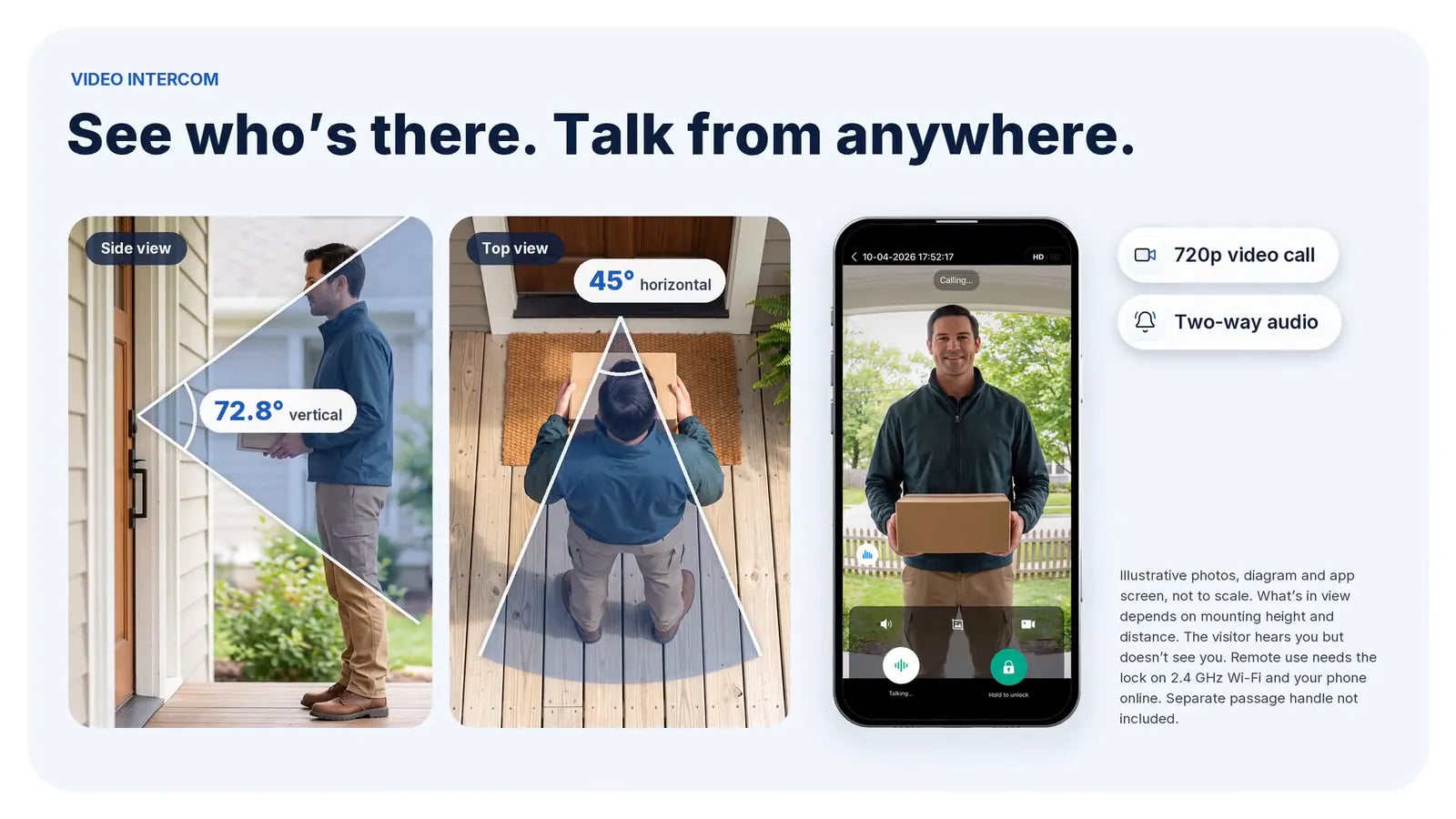 See who's there: the 720p view of the doorstep and a live call on the phone
