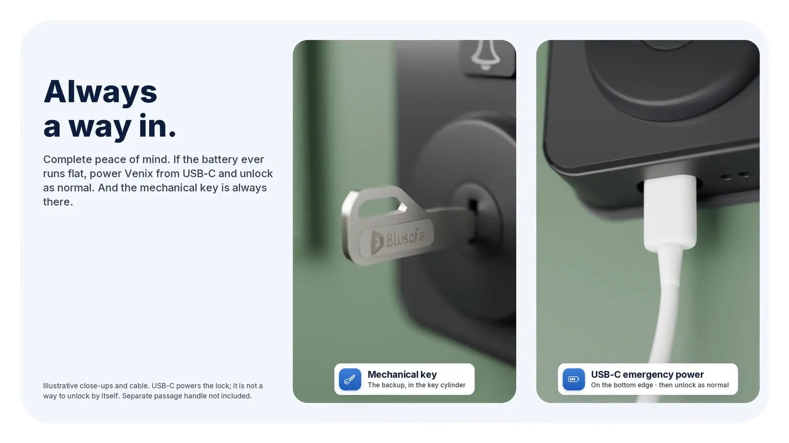 The mechanical key and the USB-C emergency power port on Venix