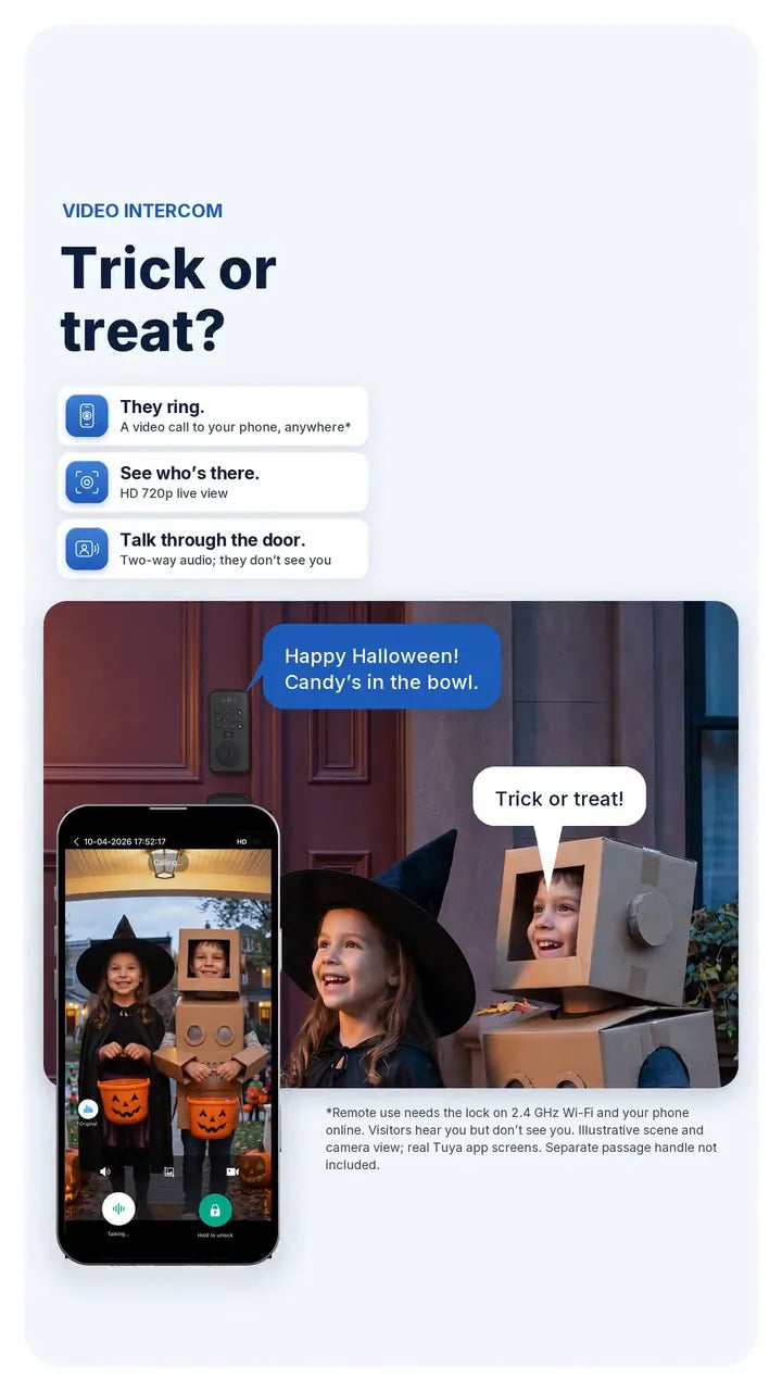 Trick-or-treaters at the door seen on a live call