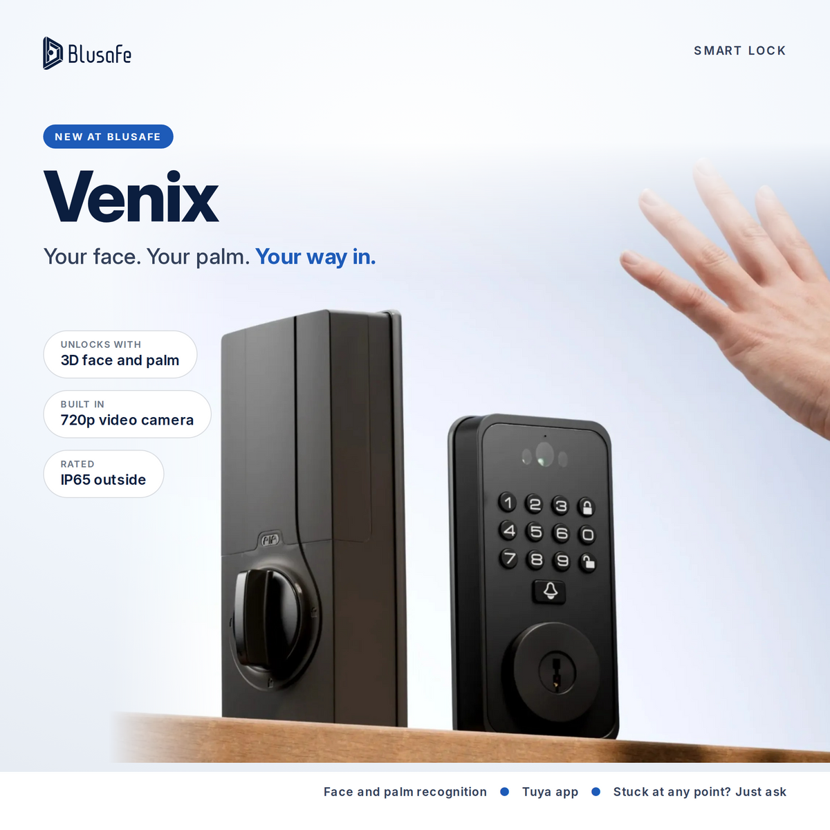 Blusafe Venix smart deadbolt, front and rear panels